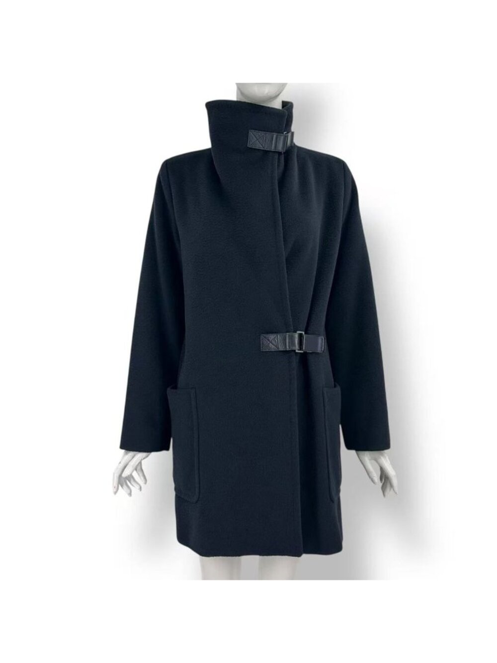 Max Mara Camel Belt Coat Stand Collar Black 36